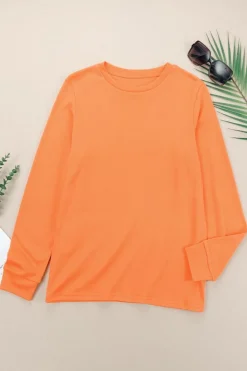 Outlet Dear-Lover Plain Crew Neck Long Sleeve Top Orange