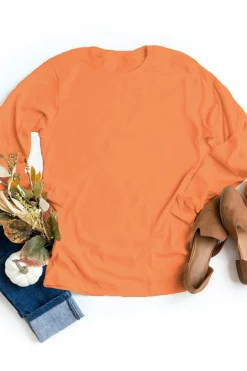 Outlet Dear-Lover Plain Crew Neck Long Sleeve Top Orange