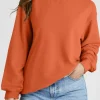 Online Dear-Lover Plain Drop Shoulder Crewneck Pullover Sweatshirt Orange