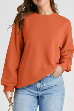 Online Dear-Lover Plain Drop Shoulder Crewneck Pullover Sweatshirt Orange
