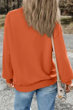 Online Dear-Lover Plain Drop Shoulder Crewneck Pullover Sweatshirt Orange