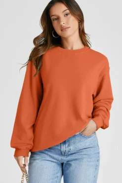 Online Dear-Lover Plain Drop Shoulder Crewneck Pullover Sweatshirt Orange