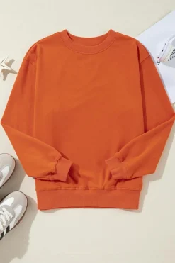 Online Dear-Lover Plain Drop Shoulder Crewneck Pullover Sweatshirt Orange
