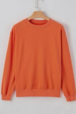 Online Dear-Lover Plain Drop Shoulder Crewneck Pullover Sweatshirt Orange