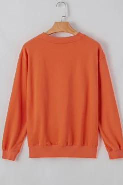 Online Dear-Lover Plain Drop Shoulder Crewneck Pullover Sweatshirt Orange