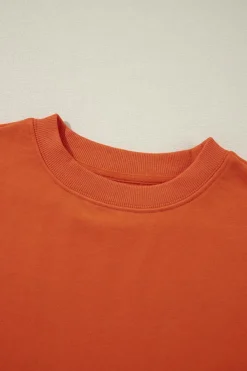 Online Dear-Lover Plain Drop Shoulder Crewneck Pullover Sweatshirt Orange