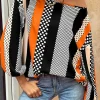 Sale Dear-Lover Polka Dot Vertical Striped Printed Puff Sleeve Blouse Orange