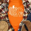 Clearance Dear-Lover Pumpkin Graphic Crew Neck T-shirt Orange