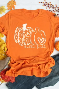 Clearance Dear-Lover Pumpkin Graphic Crew Neck T-shirt Orange