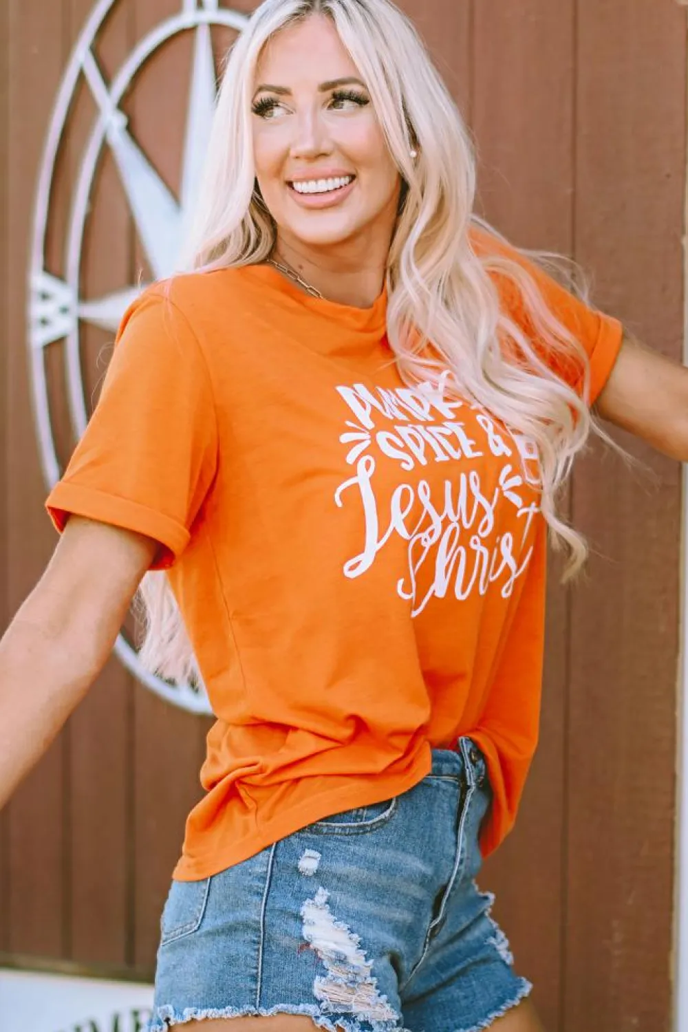 Fashion Dear-Lover PUMPKIN SPICE & Jesus Christ Graphic T-shirt Orange
