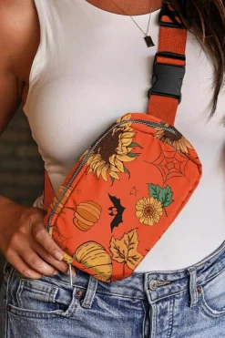 Online Dear-Lover Pumpkin Sunflower Halloween Graphic Crossbody Bag Orange