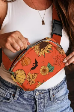 Online Dear-Lover Pumpkin Sunflower Halloween Graphic Crossbody Bag Orange