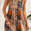 Clearance Dear-Lover Retro Floral Patchwork Print Sleeveless Mini Dress Orange