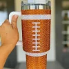 Discount Dear-Lover Rhinestone Rugby Football Handle Vacuum Cup 40oz Orange