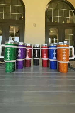 Discount Dear-Lover Rhinestone Rugby Football Handle Vacuum Cup 40oz Orange