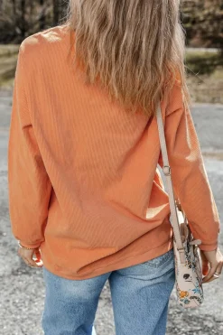 Best Dear-Lover Orange Ribbed Corduroy Oversized Sweatshirt Orange-3