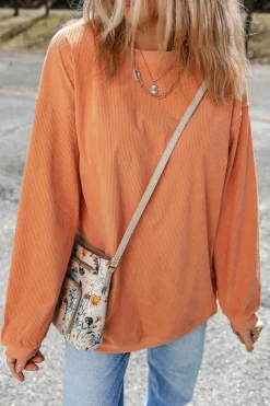 Best Dear-Lover Orange Ribbed Corduroy Oversized Sweatshirt Orange-3
