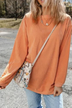 Best Dear-Lover Orange Ribbed Corduroy Oversized Sweatshirt Orange-3