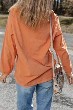 Best Dear-Lover Orange Ribbed Corduroy Oversized Sweatshirt Orange-3