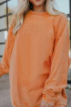 Best Dear-Lover Orange Ribbed Corduroy Oversized Sweatshirt Orange-3