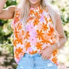Discount Dear-Lover Ruffled Sleeve Smocked Floral Top Orange