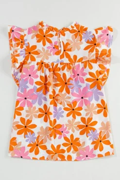 Discount Dear-Lover Ruffled Sleeve Smocked Floral Top Orange