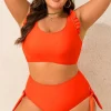 Online Dear-Lover Ruffled Trim Knotted High Waist Plus Size Bikini Set Orange