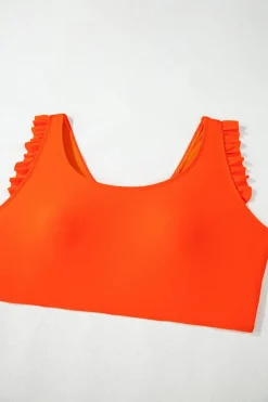 Online Dear-Lover Ruffled Trim Knotted High Waist Plus Size Bikini Set Orange