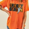 Clearance Dear-Lover Sequin SPOOKY SEASON Ghost Pattern Halloween T Shirt Orange