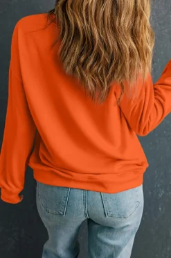 Best Dear-Lover Solid Classic Crewneck Pullover Sweatshirt Orange