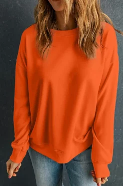 Best Dear-Lover Solid Classic Crewneck Pullover Sweatshirt Orange