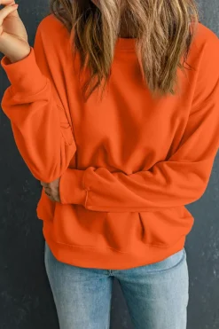 Best Dear-Lover Solid Classic Crewneck Pullover Sweatshirt Orange