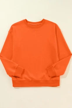 Best Dear-Lover Solid Classic Crewneck Pullover Sweatshirt Orange