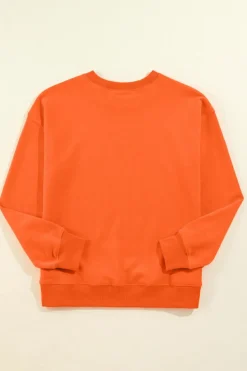 Best Dear-Lover Solid Classic Crewneck Pullover Sweatshirt Orange