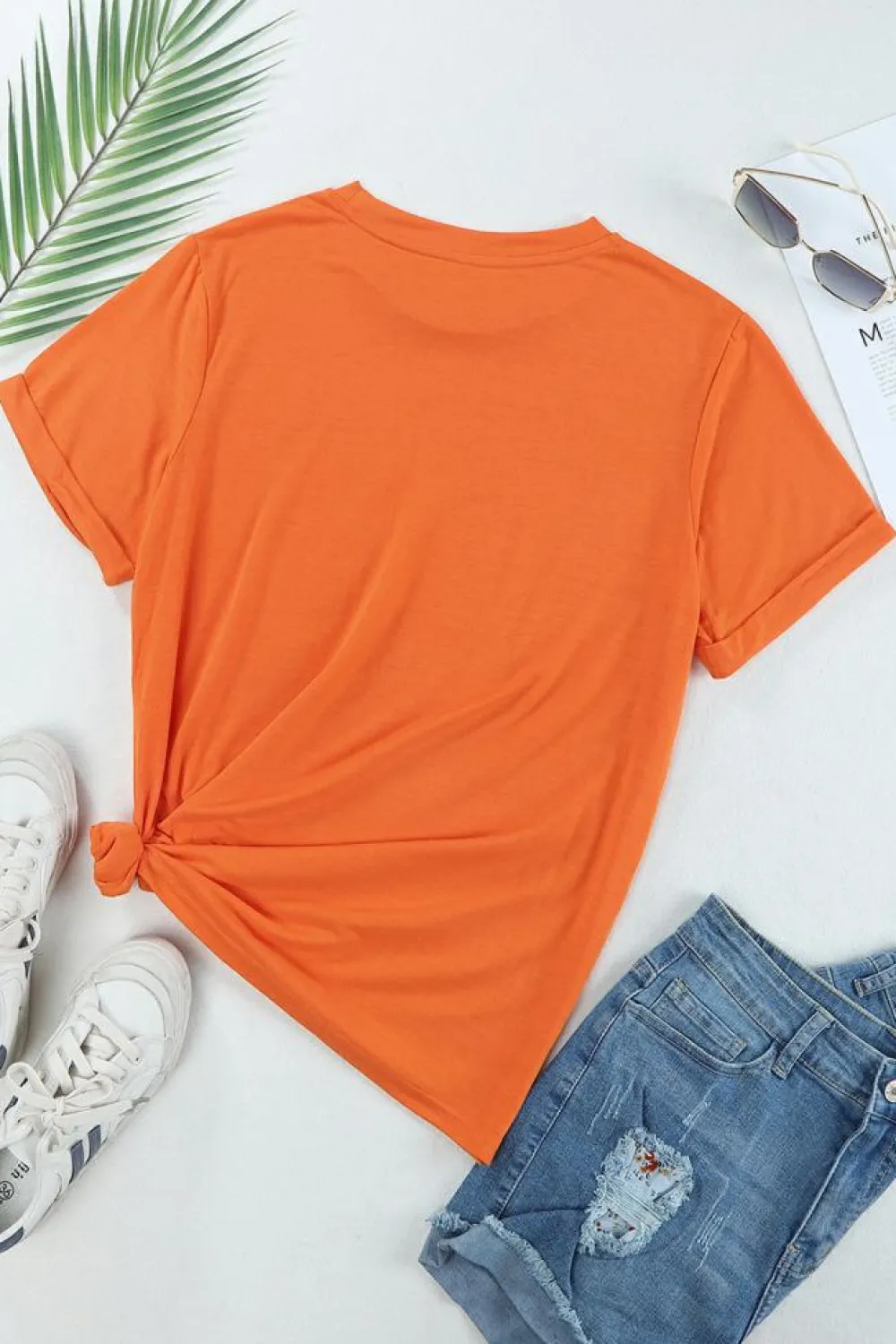 Sale Dear-Lover Solid Color Crew Neck Tee Orange