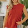 Discount Dear-Lover Solid Color Split V Neck Short Sleeve Sweater Orange