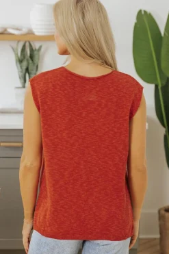 Discount Dear-Lover Solid Color Split V Neck Short Sleeve Sweater Orange
