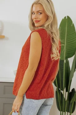 Discount Dear-Lover Solid Color Split V Neck Short Sleeve Sweater Orange