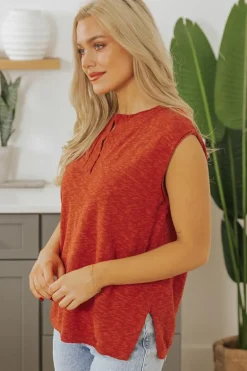 Discount Dear-Lover Solid Color Split V Neck Short Sleeve Sweater Orange