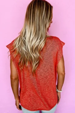 Discount Dear-Lover Solid Color Split V Neck Short Sleeve Sweater Orange