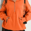 Online Dear-Lover Solid Kangaroo Pocket Half Zipper Oversized Hoodie Orange