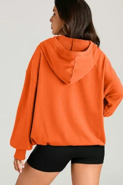 Online Dear-Lover Solid Kangaroo Pocket Half Zipper Oversized Hoodie Orange