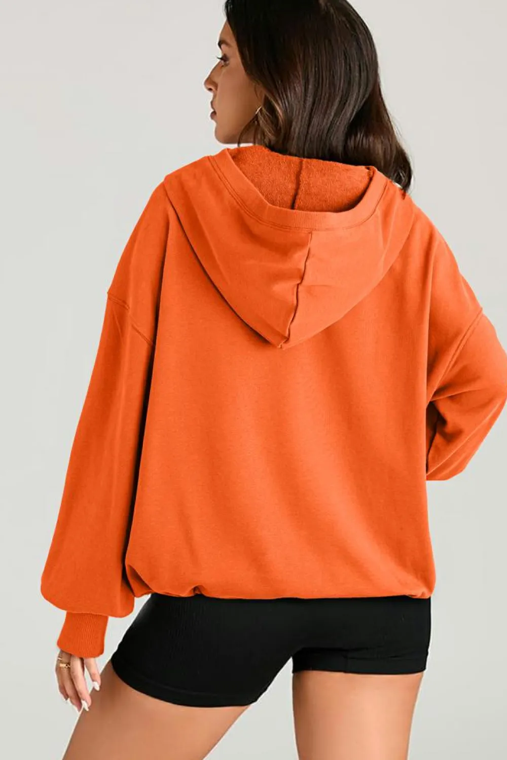 Online Dear-Lover Solid Kangaroo Pocket Half Zipper Oversized Hoodie Orange