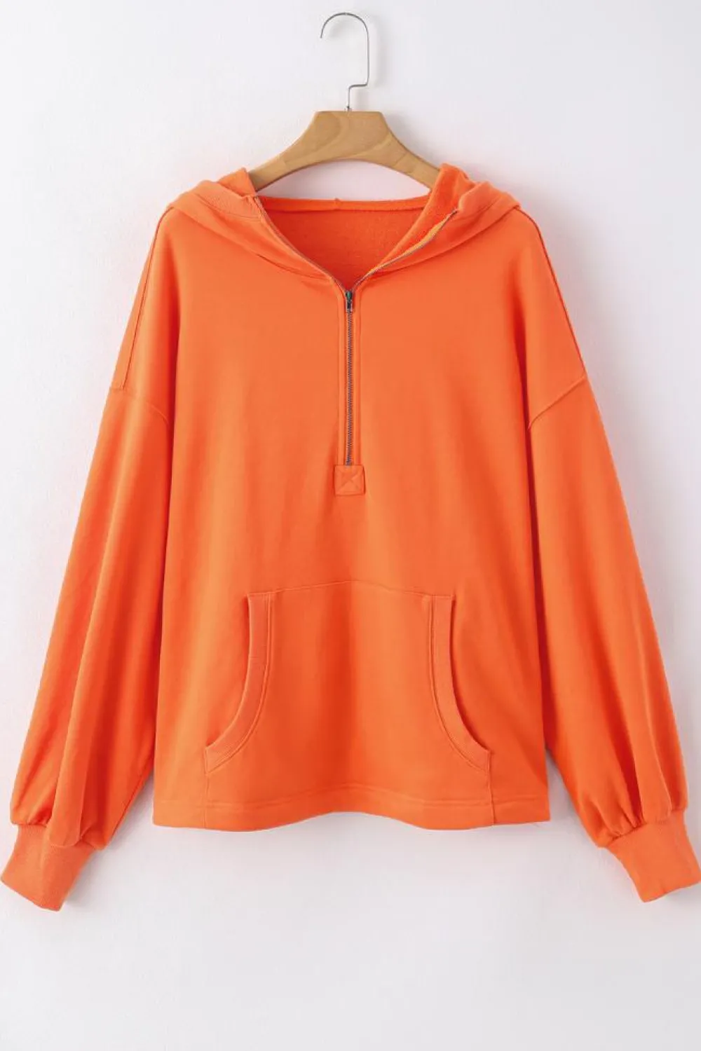 Online Dear-Lover Solid Kangaroo Pocket Half Zipper Oversized Hoodie Orange