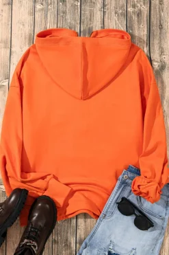 Online Dear-Lover Solid Kangaroo Pocket Half Zipper Oversized Hoodie Orange