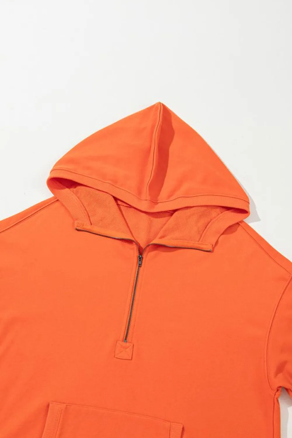 Online Dear-Lover Solid Kangaroo Pocket Half Zipper Oversized Hoodie Orange