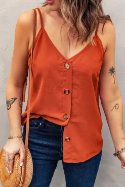 Outlet Dear-Lover Spaghetti Strap Buttoned Tank Top Orange