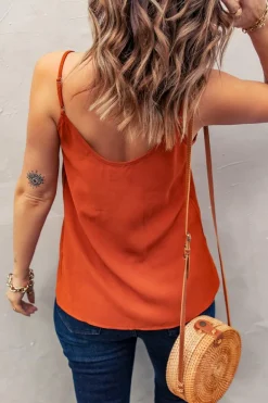 Outlet Dear-Lover Spaghetti Strap Buttoned Tank Top Orange
