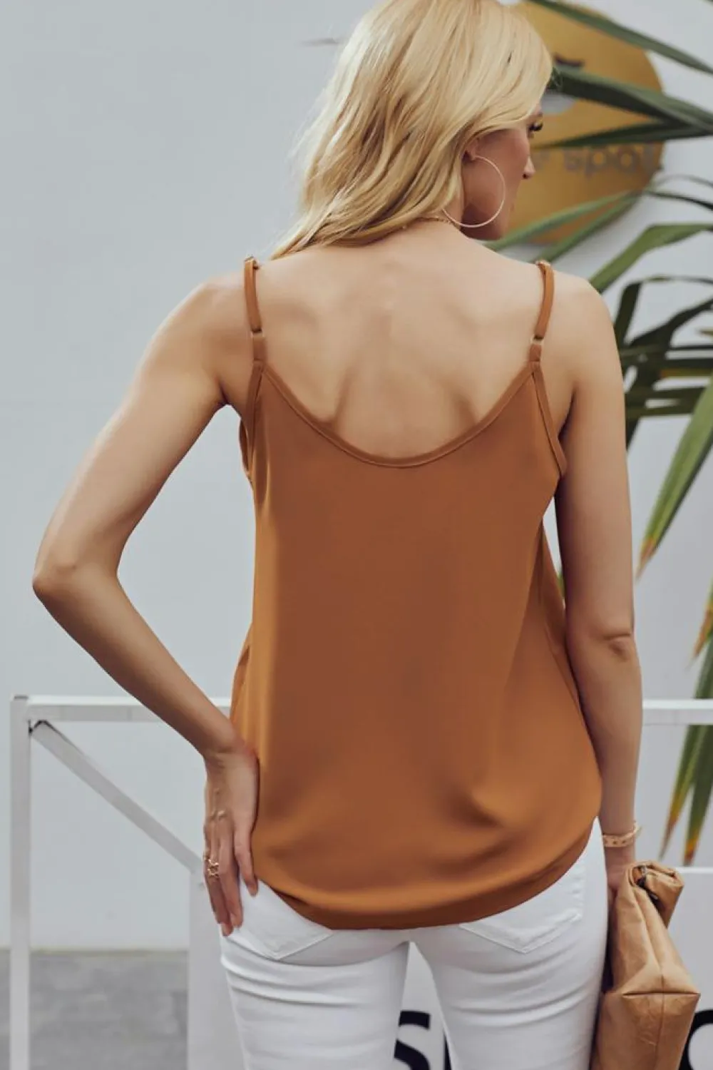 Outlet Dear-Lover Spaghetti Strap Buttoned Tank Top Orange