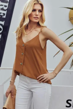 Outlet Dear-Lover Spaghetti Strap Buttoned Tank Top Orange